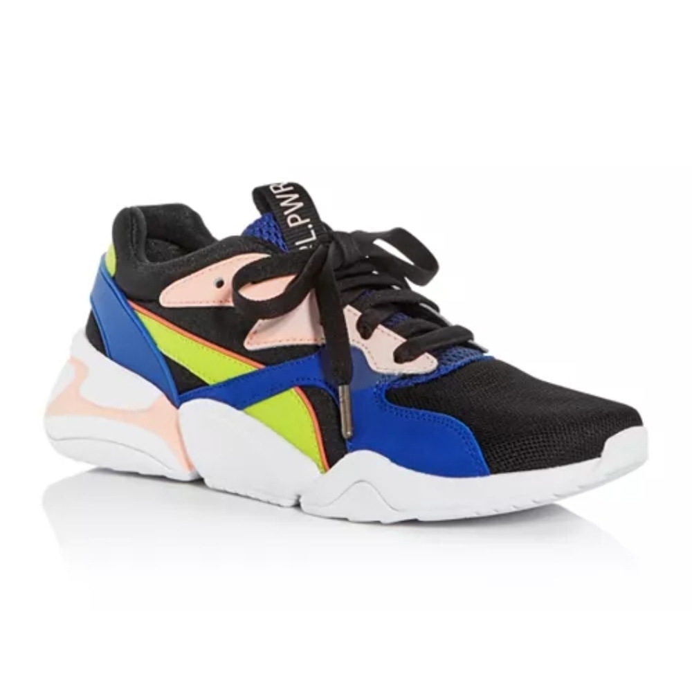Puma Nova GRL PWR Sneakers Leather and Fabric Black Pink Green White Size 9 New